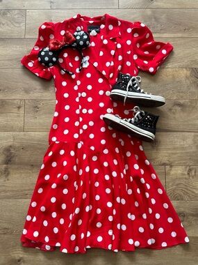 Vintage Phoebe Red Polka Dot Dress Retro Button Front ♥️